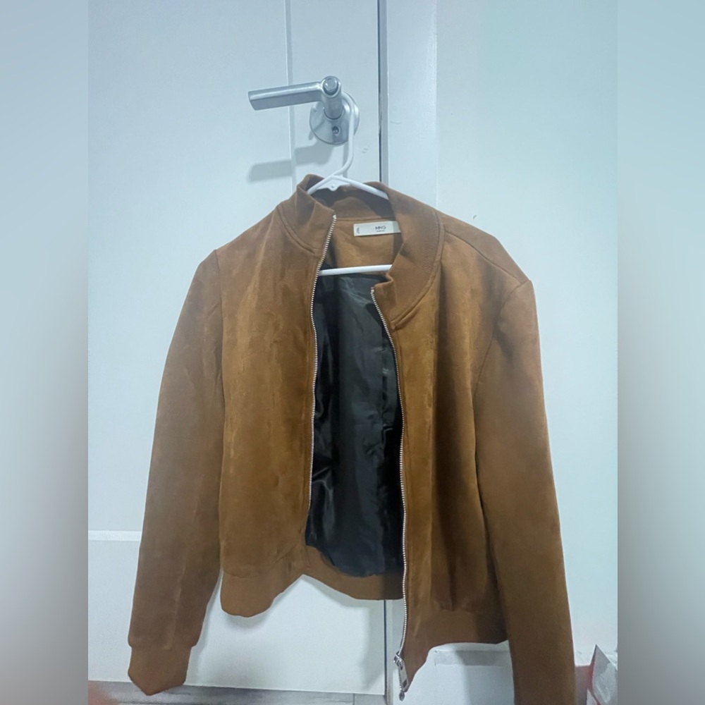 Mango Brown Suede Bomber Jacket